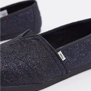 TOMS Alpargata vegan flat shoes in black glitter size 3.5 kids
